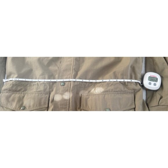 VTG Eddie Bauer Safari Jacket Coat Mens L Draw String Mock Collar Tan Mid-length - Picture 5 of 14